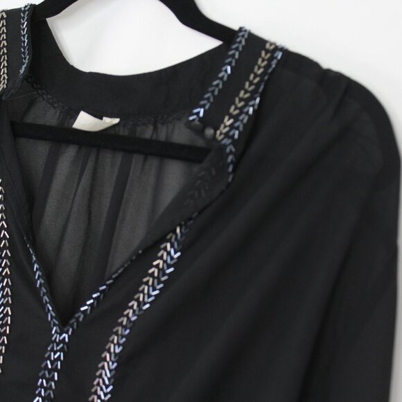 Free People If I Had You Black Sheer Beaded Blouse Size Small - Picture 6 of 13